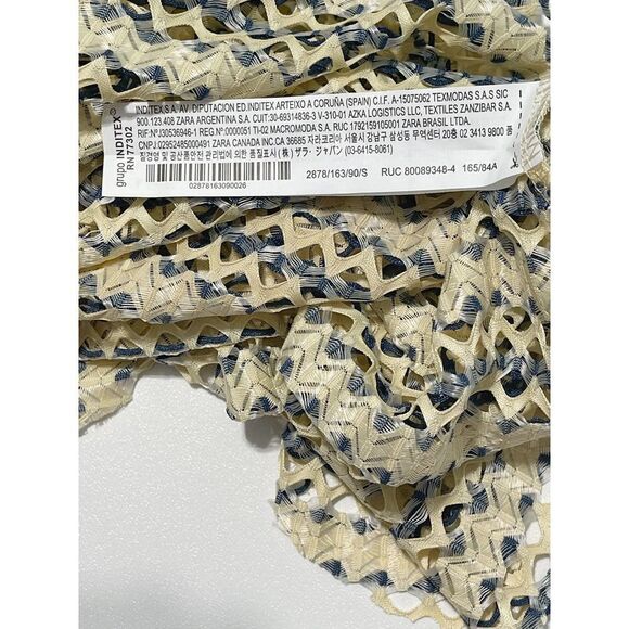 Zara W/B Dress Mesh Sheer Open Knit Unlined Ruffle Short Sleeve Cream Blue Small - Picture 7 of 12